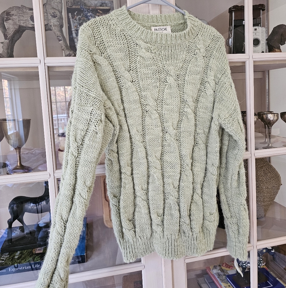 Pastiche Anthropologie Cable Knit Sweater SZ M Alpaca Wool Fisherman Grandpa - Picture 3 of 6